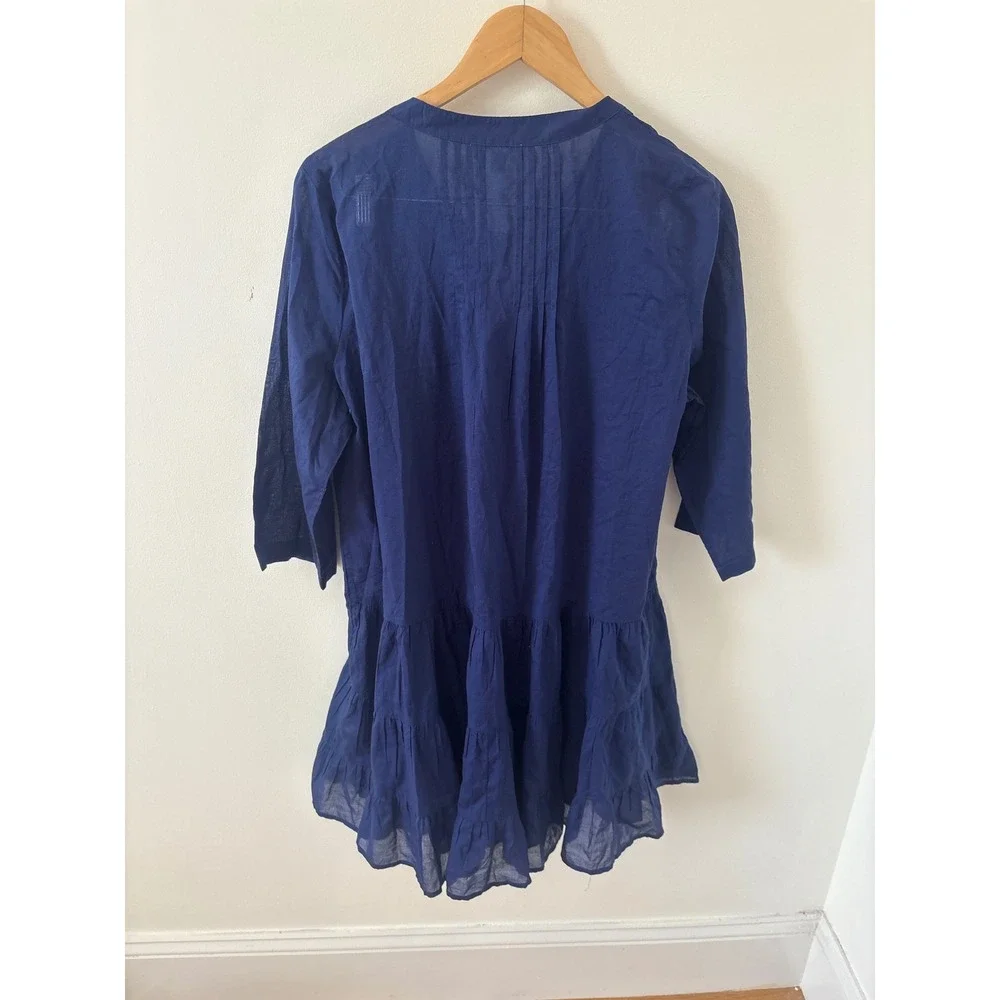 J.Crew Navy Blue Cotton Pintuck Tiered Button Front Mini Dress Tunic BQ963 L